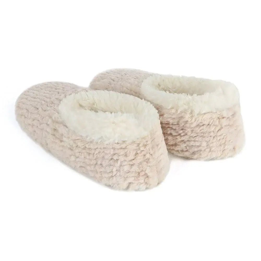 Snoozies Teddy Bear Faux Fur Slippers with Memory Foam Sole in oatmeal beige showing back view