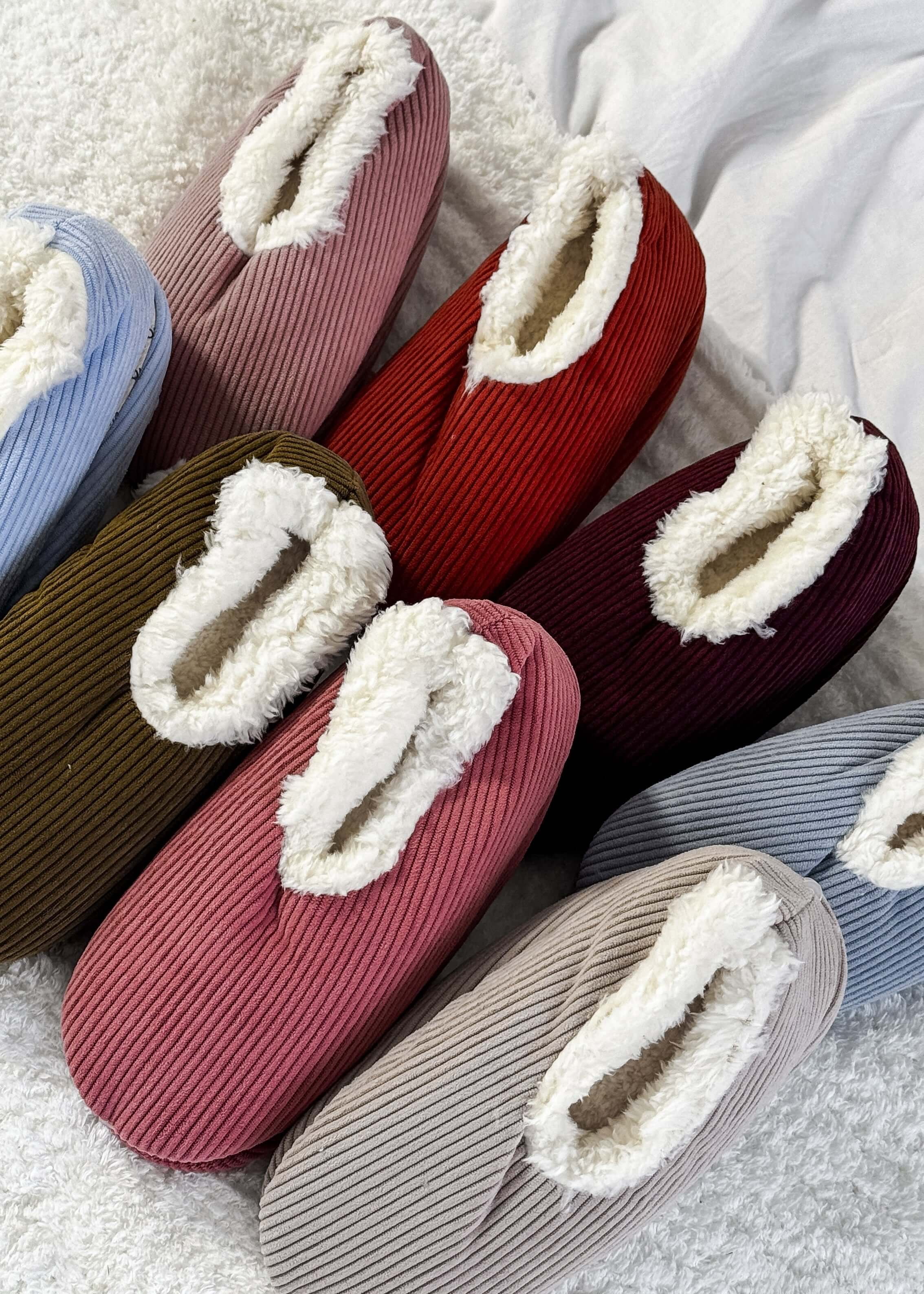 an assortment of colours in the snoozies plush slipper sock corduroy and sherpa fleece Snoozies Plush COZY Slipper Socks