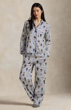 woman's iconic bear pajama set from ralph lauren sleepwear in bear snowfall blue