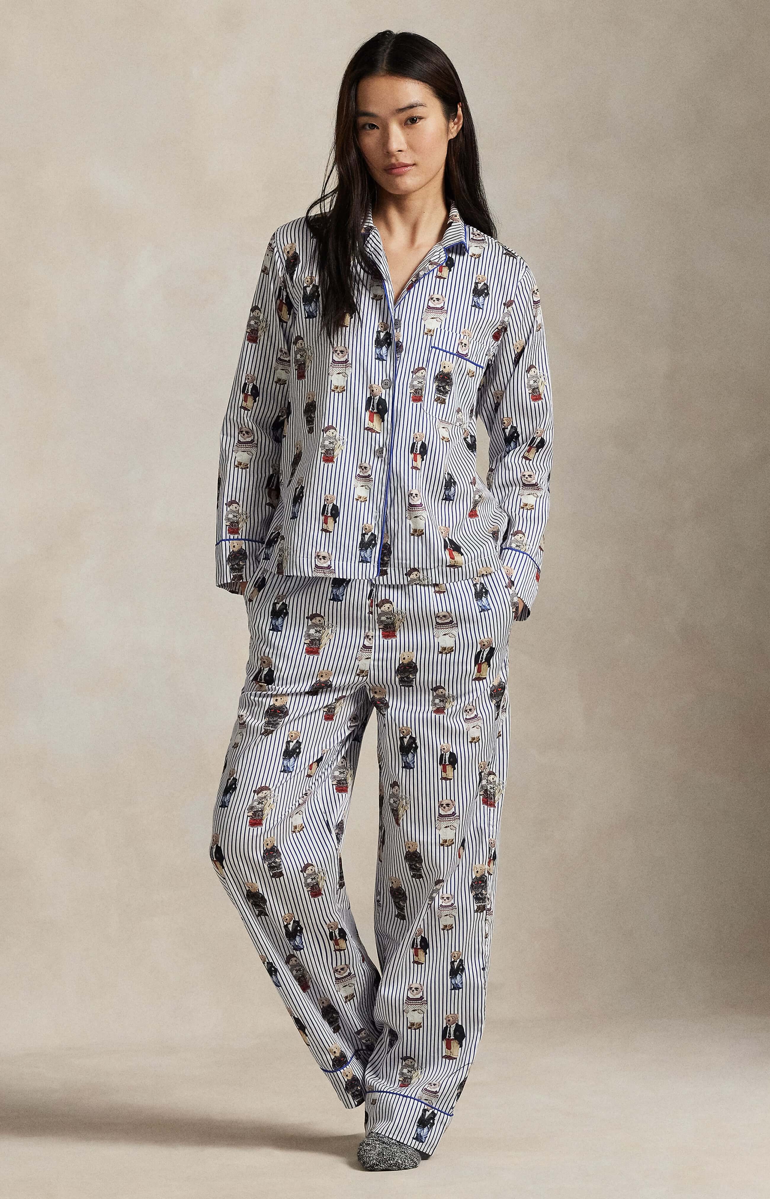 woman's iconic bear pajama set from ralph lauren sleepwear in bear snowfall blue