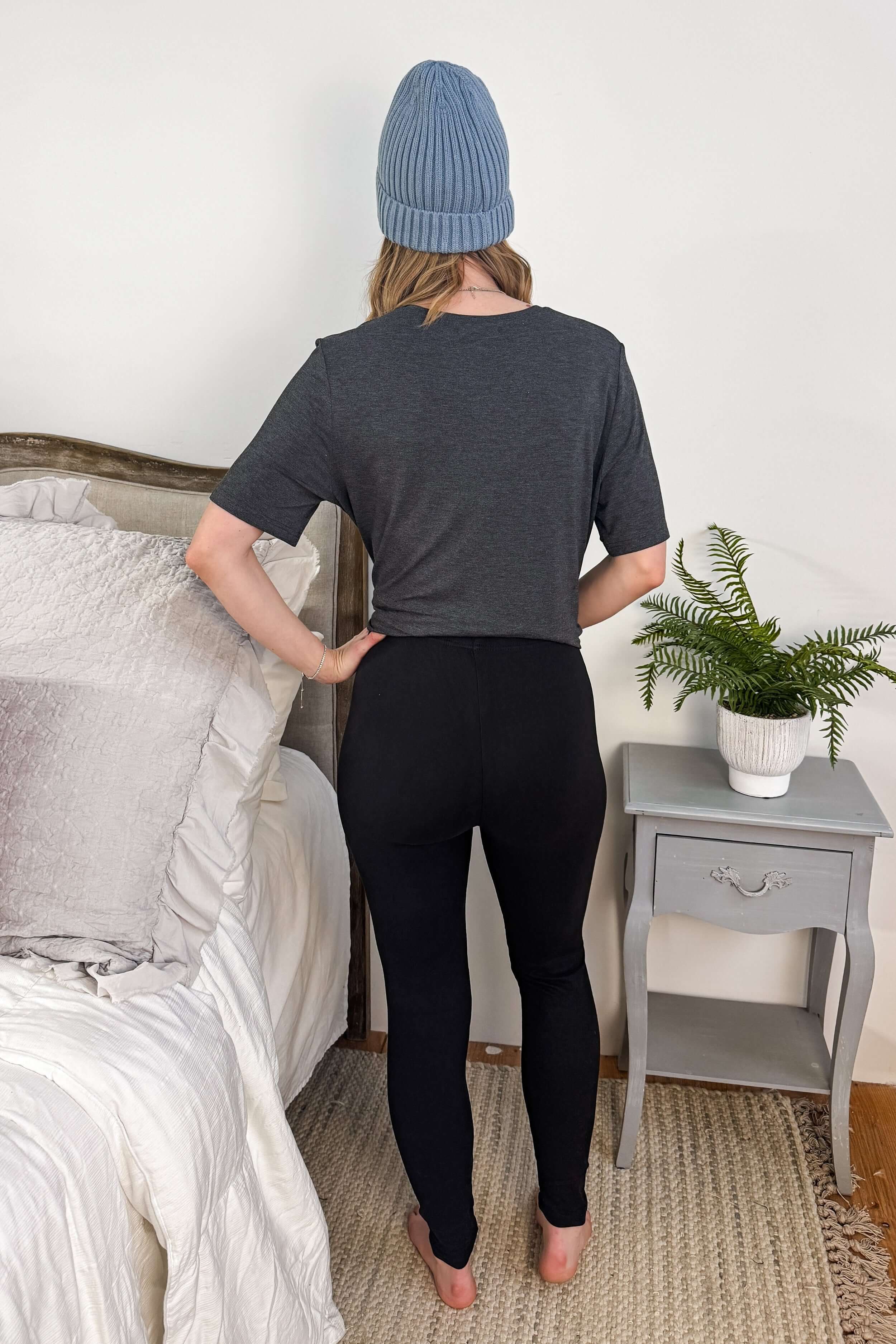 Solid Black Regular Rise Buttery Soft Leggings | O/S fits women XS-L back view 