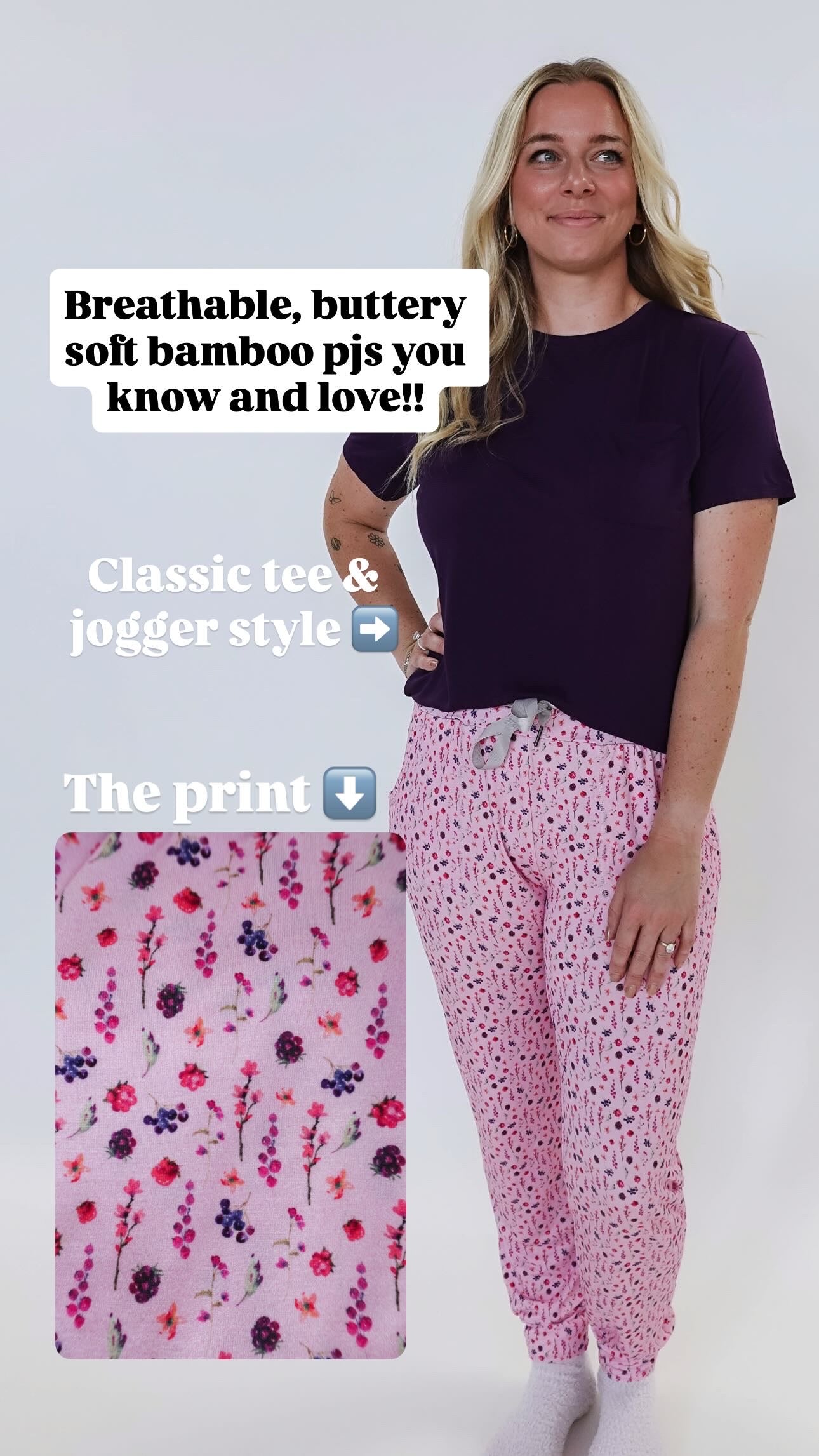 Flora's Garden Print Tee Floral Jogger PJ Set Bamboo by Georgia Rylan