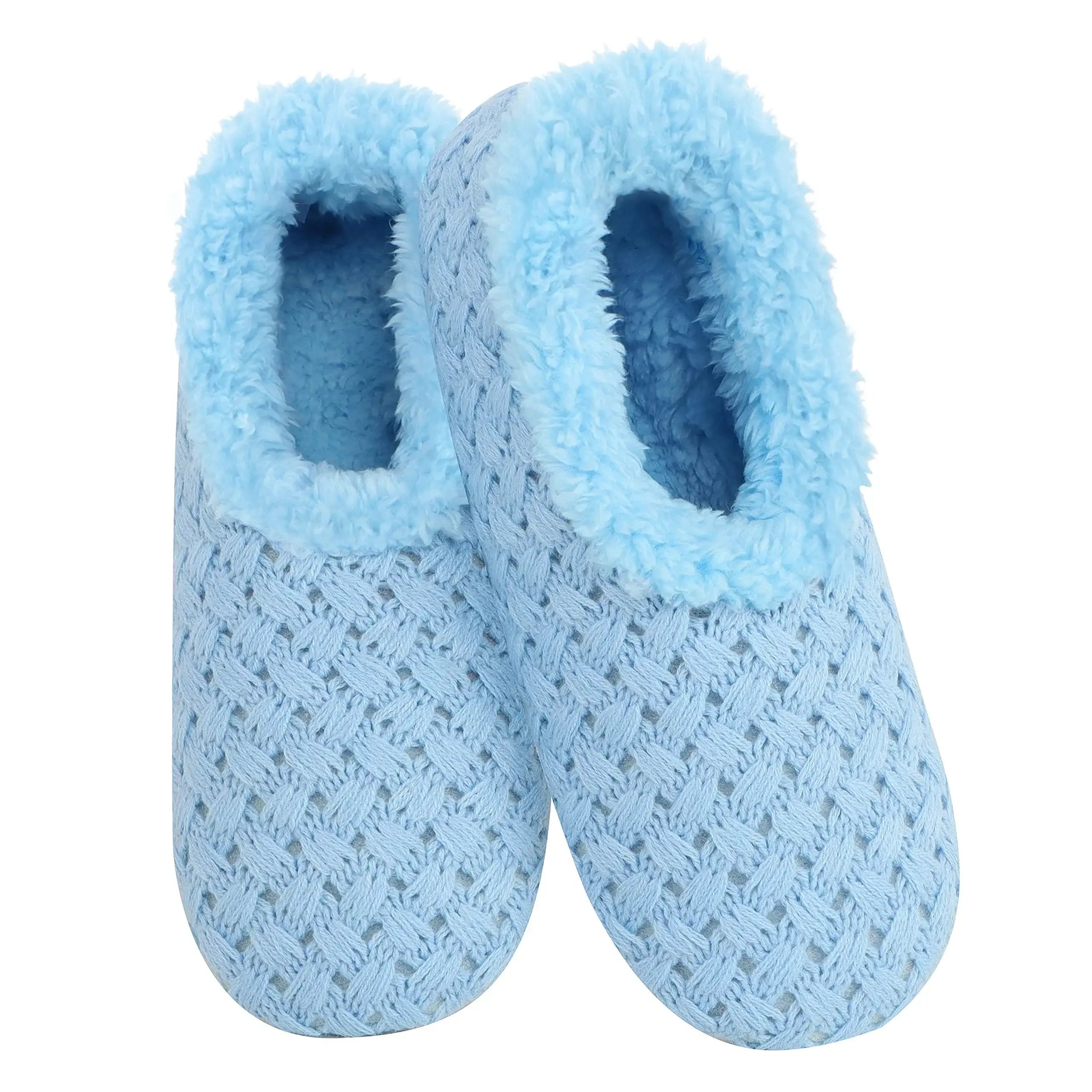 Snoozies Plush COZY Slipper Socks stitches blue