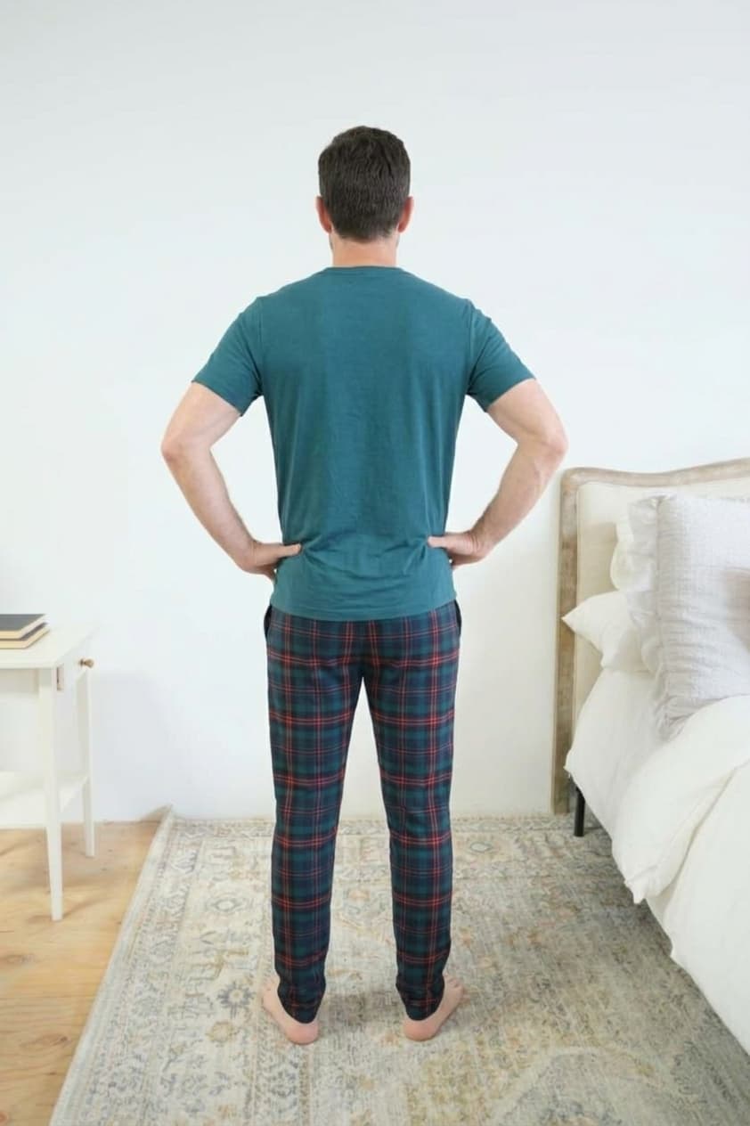 Bob's Sleepwear Co. Stormy Blue Plaid Bamboo Jogger Pant back view no back seam — Cloud Nine Pajamas Edmonton