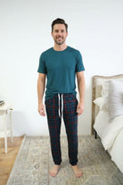 Bob's Sleepwear Co. Stormy Blue Plaid Bamboo Jogger Pant front view — Cloud Nine Pajamas Edmonton