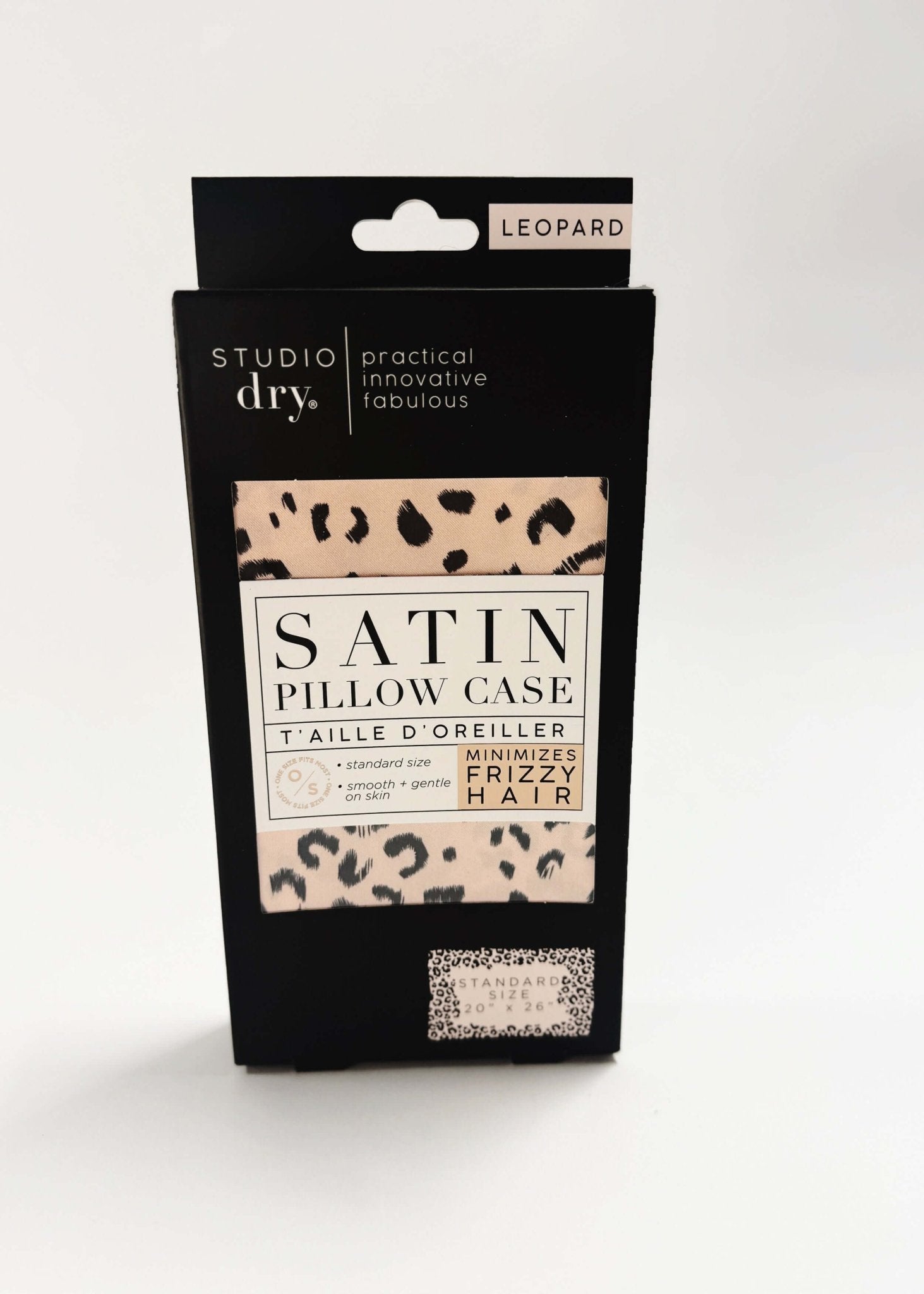 leopard print studio dry satin pillowcase for prventing hair damage and breakage, minimizes frizzy hair