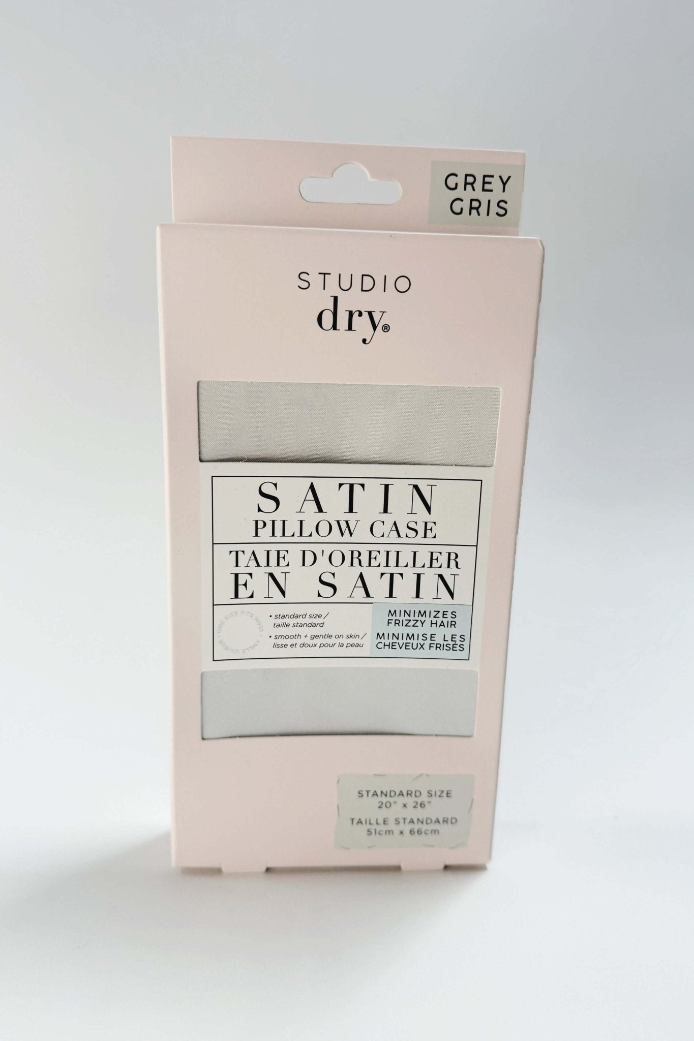 grey studio dry satin pillowcase for prventing hair damage and breakage, minimizes frizzy hair