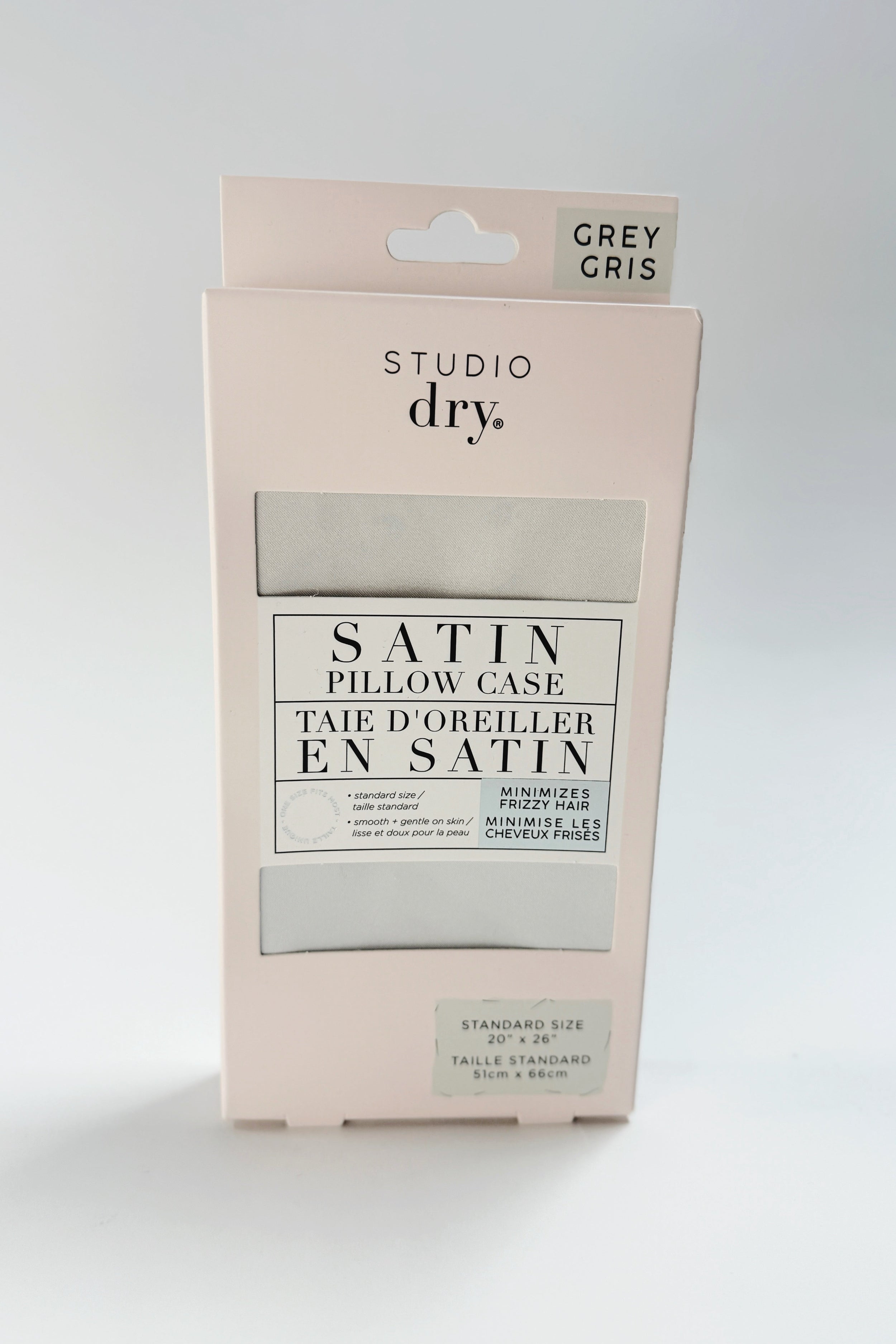 grey studio dry satin pillowcase for prventing hair damage and breakage, minimizes frizzy hair