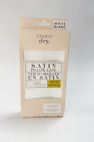 white studio dry satin pillowcase for prventing hair damage and breakage, minimizes frizzy hair