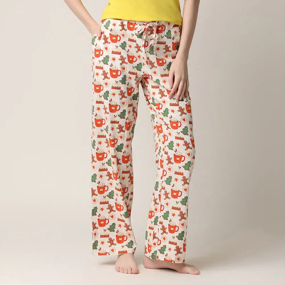 women's flannel pajama pant with cookie holiday sweet treats print by Mahogany