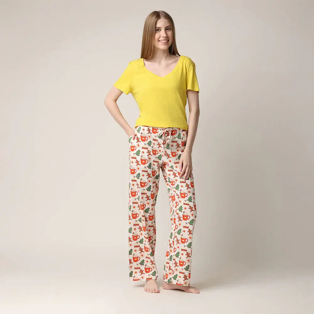 women's flannel pajama pant with cookie holiday sweet treats print by Mahogany