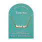Zodiac Script Necklace in 14K Plated Gold featuring Taurus astrological sign on packaging for astrology lovers.
