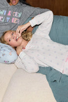 women's snow thermal henley pajama set with ivory background and pink details from PJ Salvage