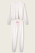 women's snow thermal henley pajama set with ivory background and pink details from PJ Salvage