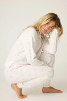women's snow thermal henley pajama set with ivory background and pink details from PJ Salvage