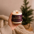 Prairie Creek Candle Toasted Marshmallow soy candle wooden wick close-up — Cloud Nine Pajamas