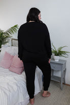 back view of black long sleeve jogger lounge bamboo set