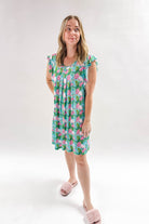 Tropic Like It's Hot Flutter Bamboo Nightgown Georgia Rylan women's knee length tropical print flamingo nightgown