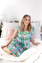Tropic Like It's Hot Flutter Bamboo Nightgown Georgia Rylan women's tropical print flamingo nightgown