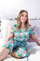 Tropic Like It's Hot Print Tee & Capri Bamboo PJ Set | GEORGIA RYLAN women's loungewear or pyjama set in a tropical flamingo print, classic tee shirt and capri set