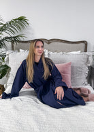 dark navy mid length terry robe unisex CARL ROSS