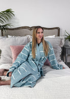 women's striped lightweight cotton terry robe spa resort CARL ROSS