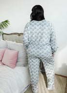  Cozy Pine Long Sleeve Jogger Velour Lounge Set modeled by a woman with long dark hair, showcasing soft fabric and comfort.