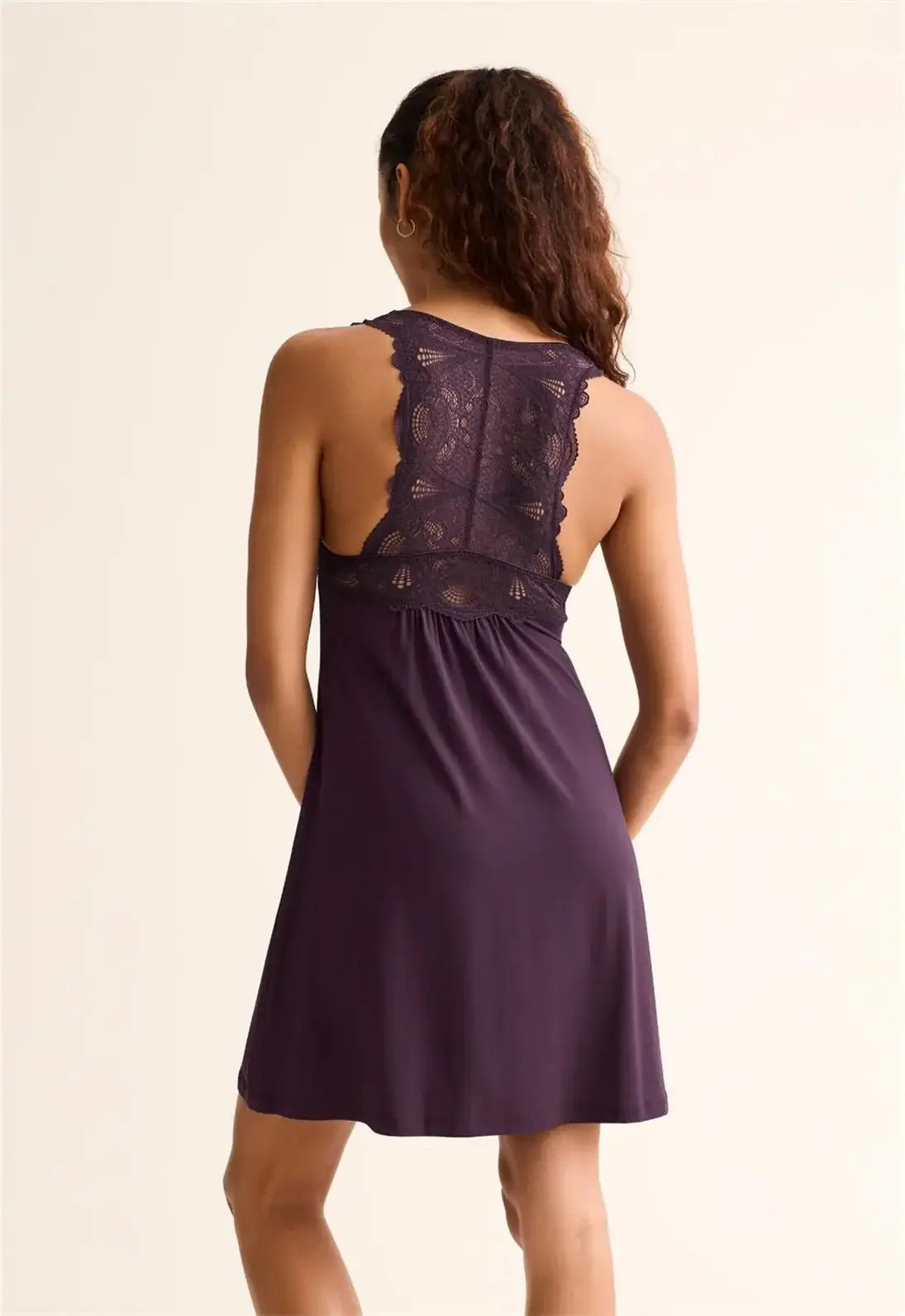 woman's full bust supportive lace nightgown with built in bra in vino burgundy by Fleur't
