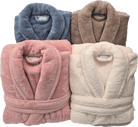 all-groups WARM BUDDY - Cozy Ultra Plush Spa Robe stacked picture showing 4 colours - taupe, ocean blue, cream and pink
