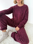 Splendid Merlot Fuzzy Cable Knit Sweater PJ Set | Chenille Lounge