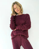 Splendid Merlot Fuzzy Cable Knit Sweater PJ Set | Chenille Lounge