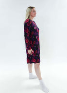 Winter Blossom Long Sleeve Bamboo Nightshirt by Georgia Rylan. Robyn shows the drape as she stands from the side. 