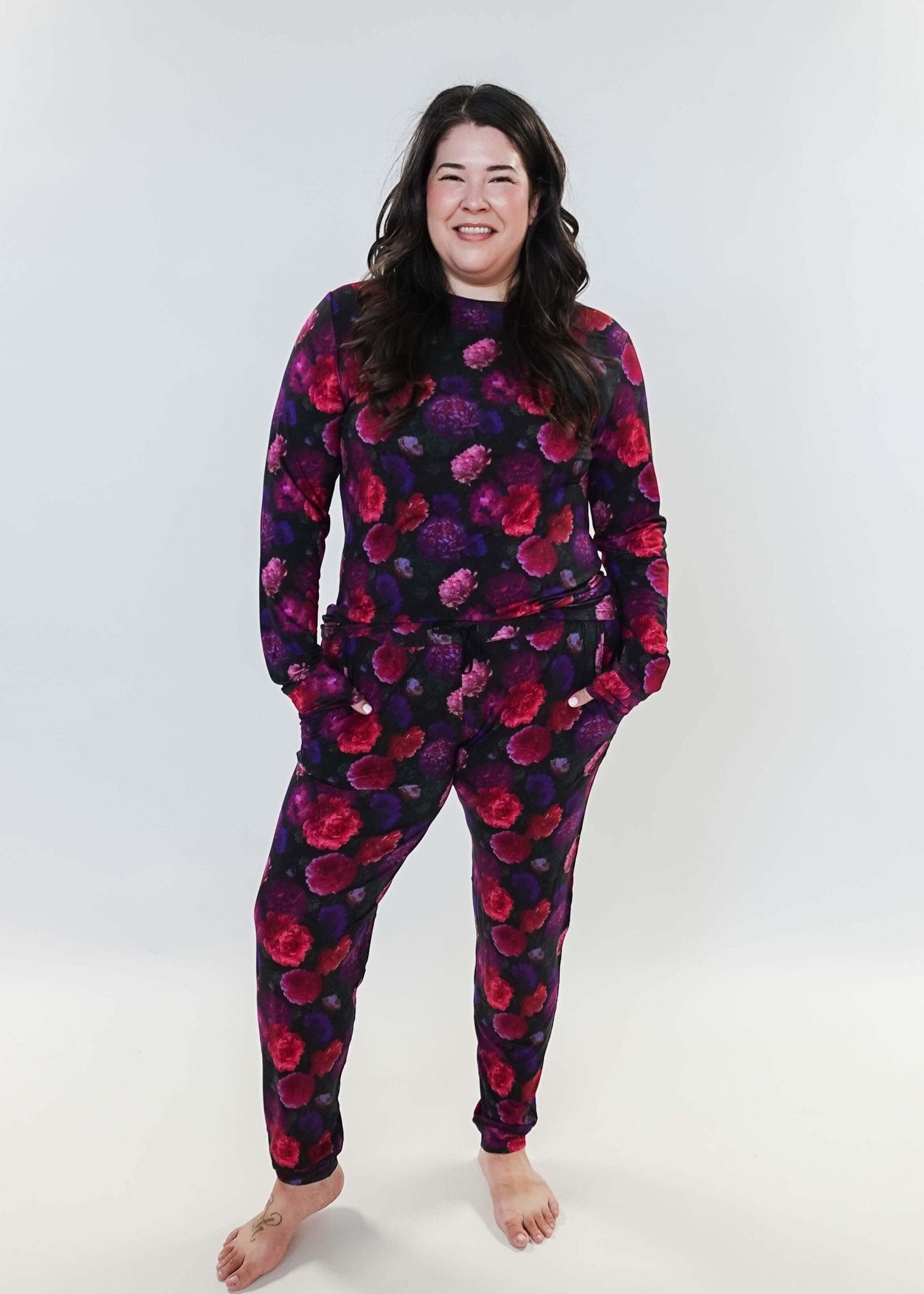 Winter Blossom Long Sleeve Jogger Bamboo PJ Set  Women's Bamboo Loungewear Jogger Set Printed Floral GEORGIA RYLAN