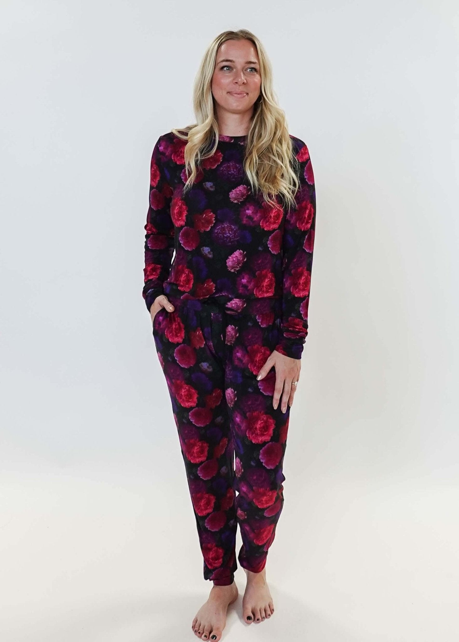 Winter Blossom Long Sleeve Jogger Bamboo PJ Set  Women's Bamboo Loungewear Jogger Set Printed Floral GEORGIA RYLAN