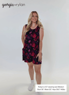 Winter Blossom Print Tank & Short PJ Set Bamboo showing size medium model and mesurements