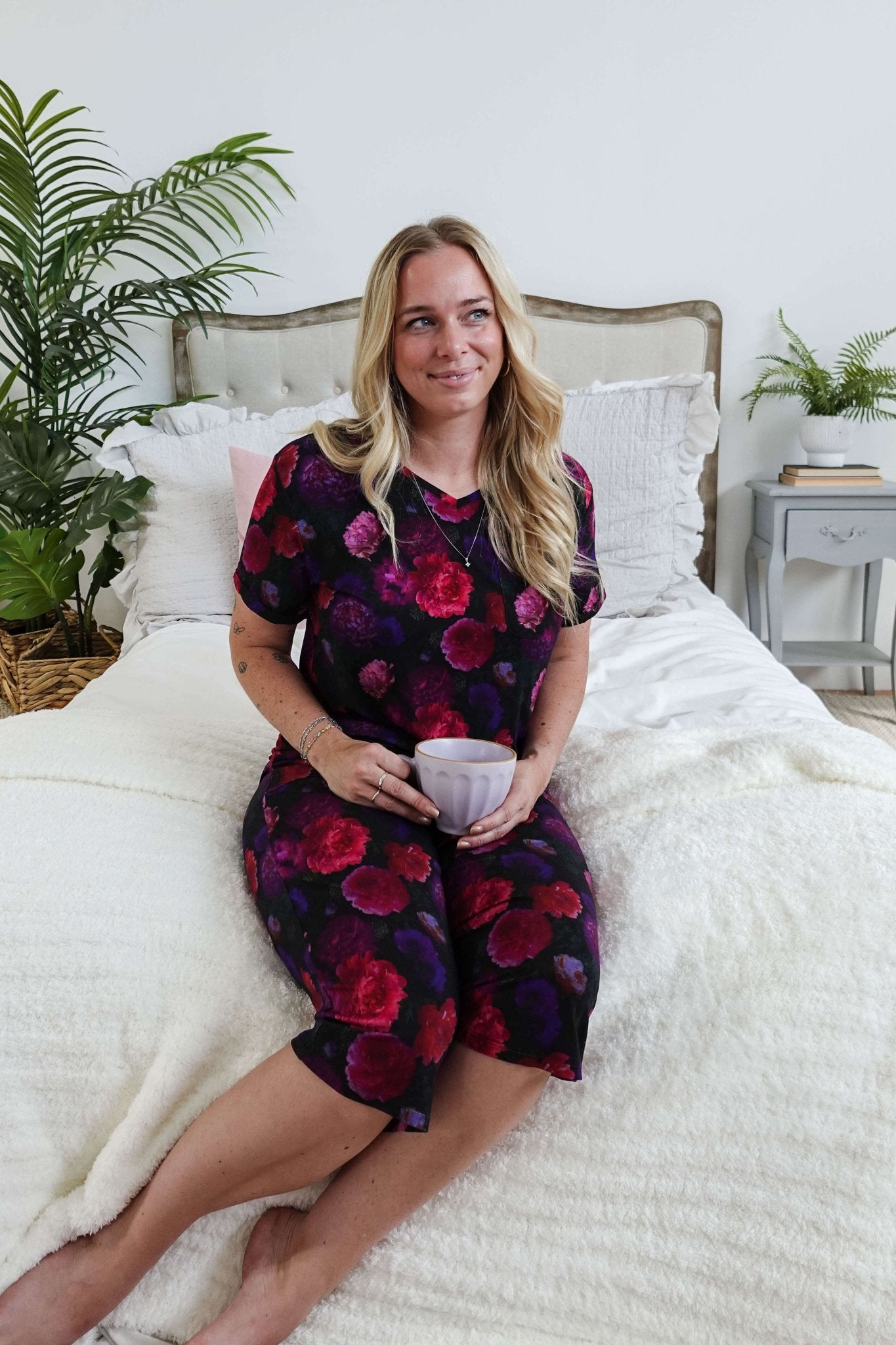 Winter Blossom Print Tee & Capri Bamboo PJ Set