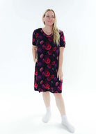 Winter Blossom V Neck Bamboo Nightshirt - woman wearing dress on plain background