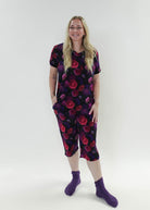Winter Blossom Print Tee & Capri Bamboo PJ Set model shows full length, she is 5'3" tall