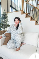 winter pine print in velour pj set for christmas