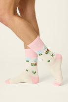 PJ Salvage Winter Village Ribbed Crew Socks on model side profile— Cloud Nine Pajamas Edmonton