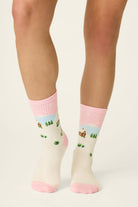 PJ Salvage Winter Village Ribbed Crew Socks on model front view — Cloud Nine Pajamas Edmonton
