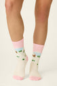 PJ Salvage Winter Village Ribbed Crew Socks on model front view — Cloud Nine Pajamas Edmonton