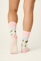 PJ Salvage Winter Village Ribbed Crew Socks on model view of heel and sole — Cloud Nine Pajamas Edmonton