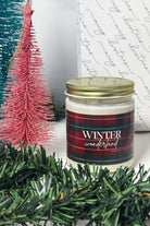 Winter Wonderland Candle - Cranberry Cinnamon Cedar Scent winter wonderland plaid print candle in glass jar