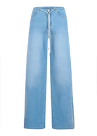 Yoga Jeans LILY Wide Leg Drawstring Jeans in light blue with wide leg style and drawstring detail.