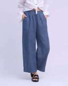 YOGA JEANS Sofia Linen Wide Leg Pant in blue, featuring a comfortable elastic waistband and stylish wide leg design.