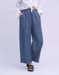 YOGA JEANS Sofia Linen Wide Leg Pant in blue, featuring a comfortable elastic waistband and stylish wide leg design.