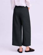 YOGA JEANS Sofia Linen Wide Leg Pant in dark color, showcasing the back view and relaxed fit for comfort and style.