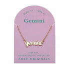 Zodiac Script Necklace in 14K Plated Gold featuring the Gemini astrological sign