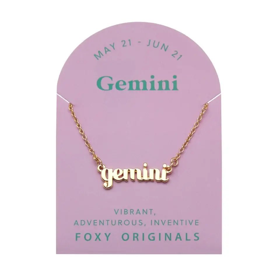 Zodiac Script Necklace in 14K Plated Gold featuring the Gemini astrological sign